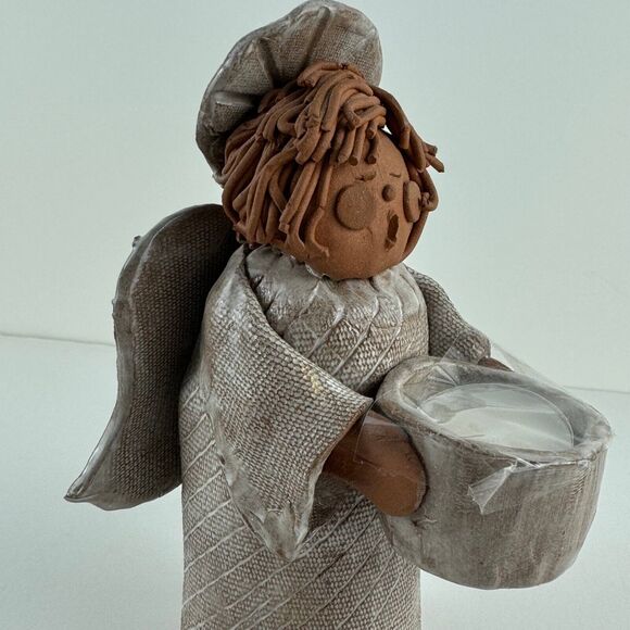 vintage clay pottery candle tealight holder angel choir folkart sculpture figure - Picture 12 of 15